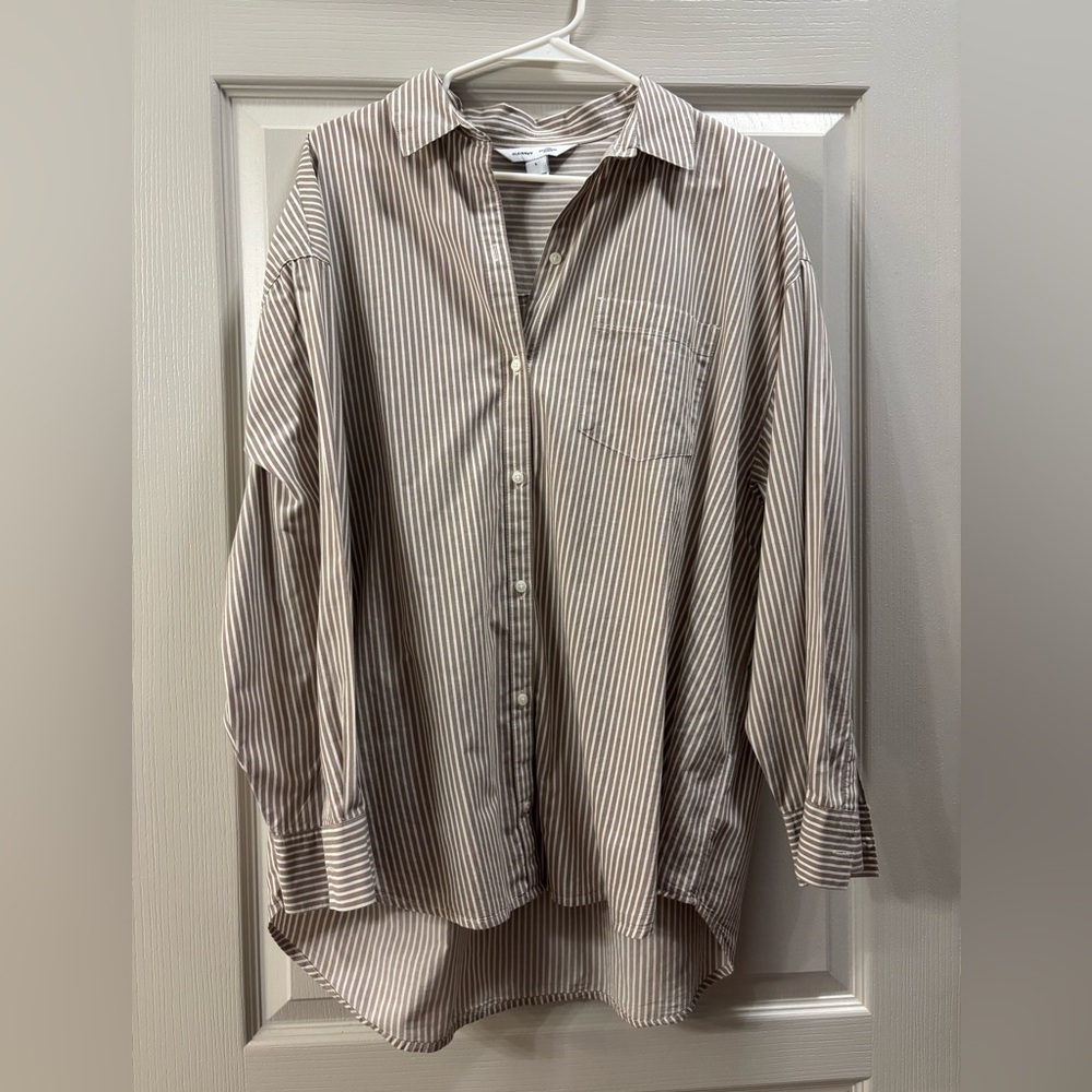 Old Navy L Oversized Button-Down Boyfriend Shirt - Earth Brown Stripe